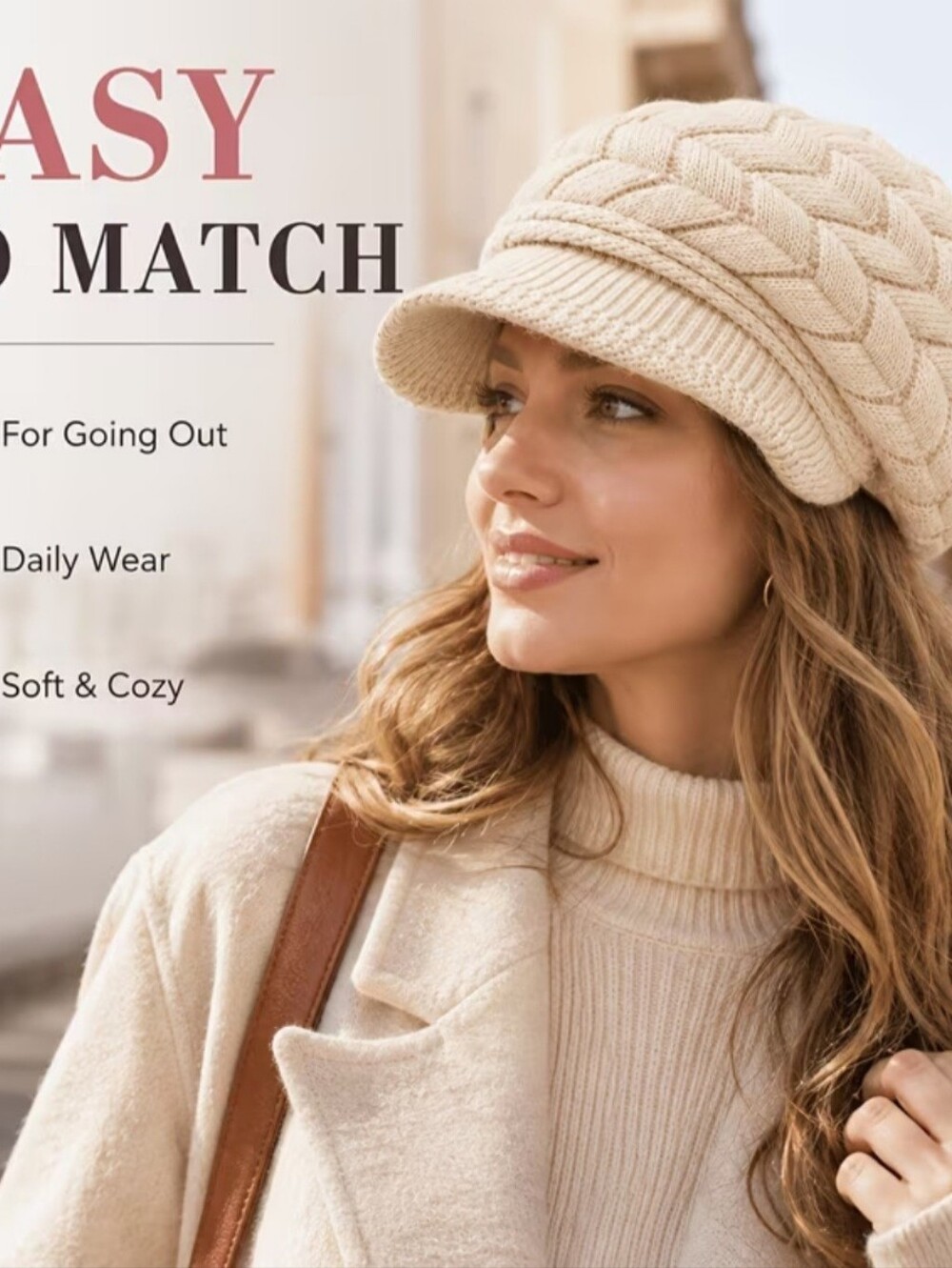 Knit Visor Hat in Beige New